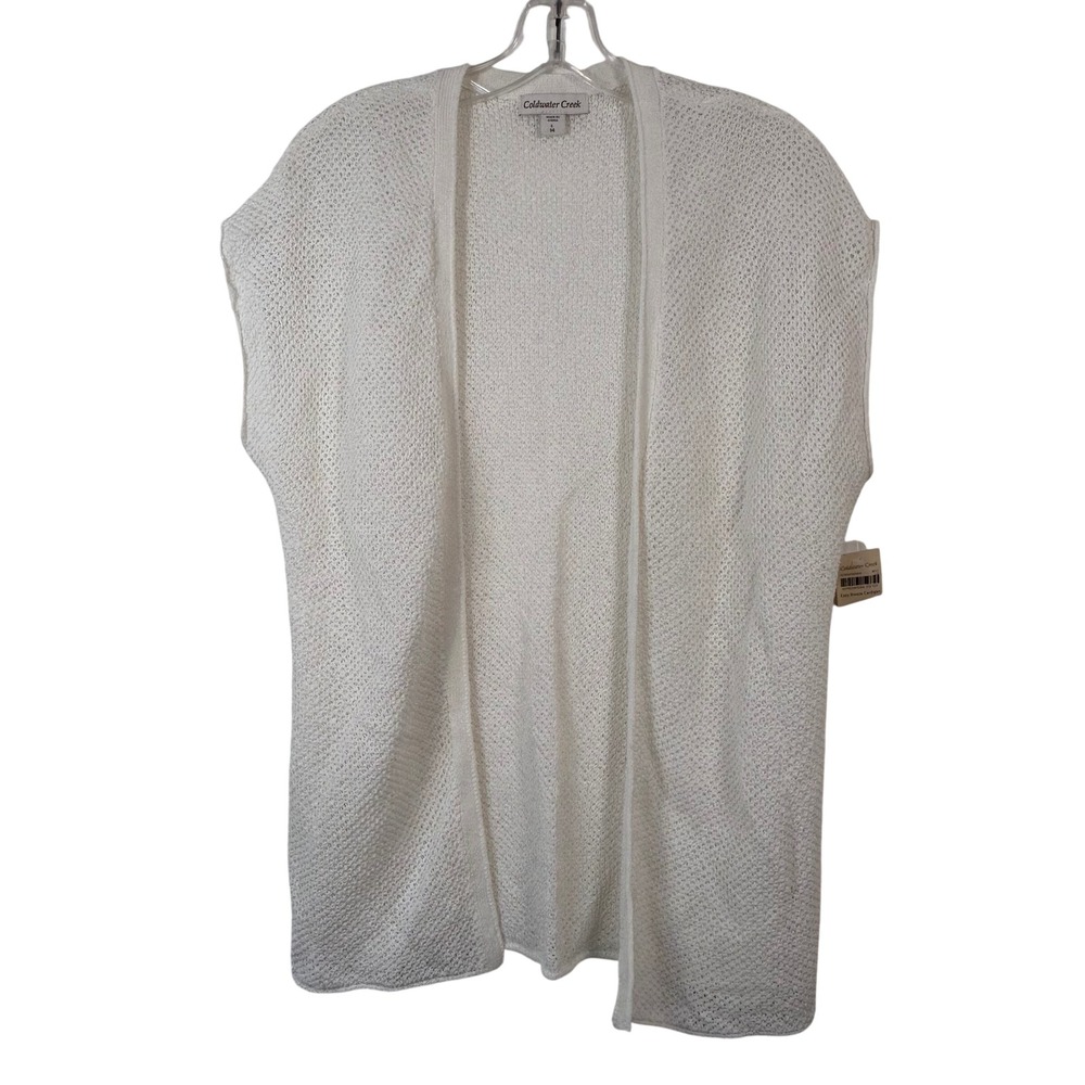 Coldwater Creek‎ Easy Breeze Cardigan White Linen Blend Open Knit Vest Large 14